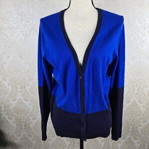Merona Size XL Colorblocked Cardigan Cobalt/Navy Blue Button Front Vneck Cotton